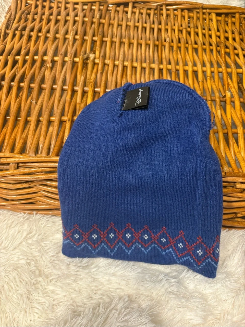 Disney Kids Blue Knit Pom Beanie Hat with Stitch Character